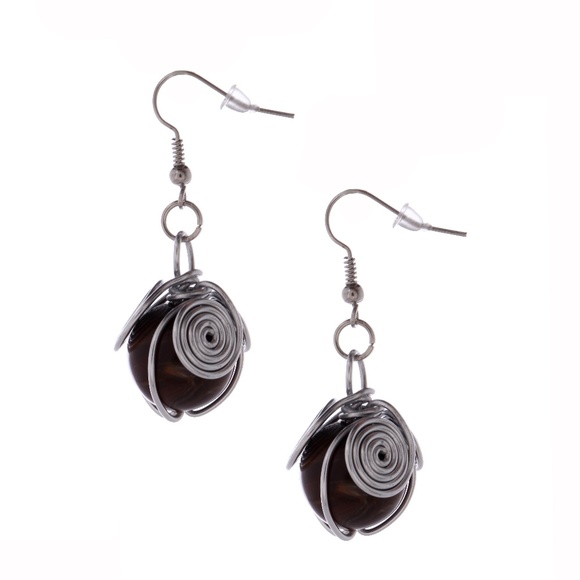 NEW! BLACK BEAD SPIRAL SILVER WRAPPED EARRINGS SET - Picture 3 of 3